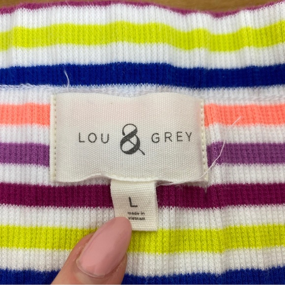 Lou & Grey White Sweat Shorts Colorful Stripped Waistband Drawstring Pockets L - Picture 5 of 5